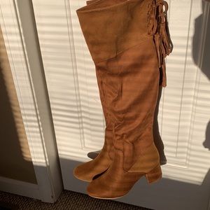 Tan suede knee high boots
